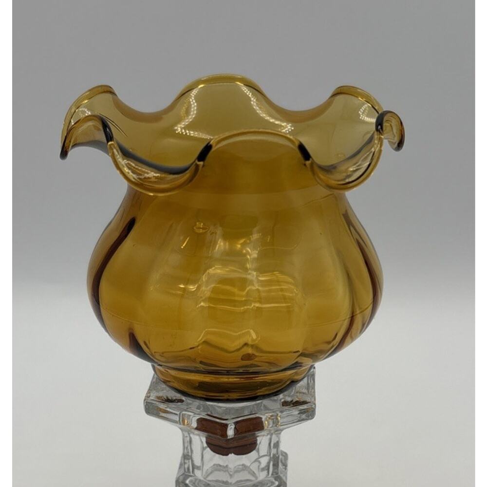 Vintage Amber Glass Short Peg Votive Candle Sconce Ruffle Rim 4.25" Mexico